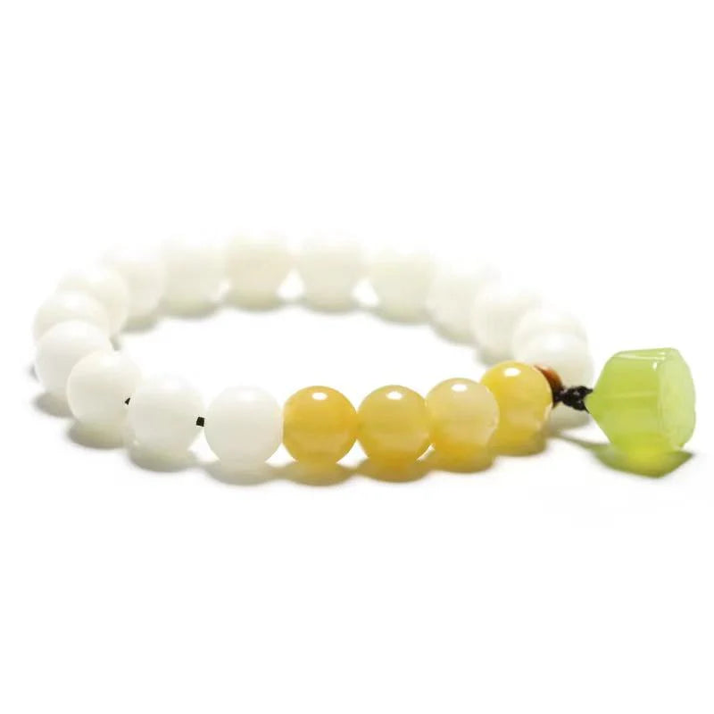 Bodhi Root Bracelet - Green Agate Lotus Jade Bead