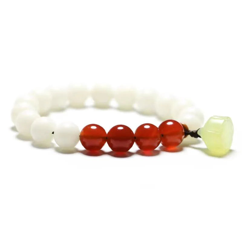 Bodhi Root Bracelet - Green Agate Lotus Jade Bead