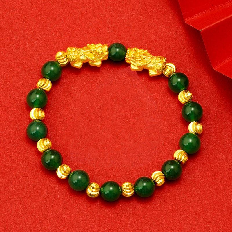 Fengshui Pixiu Emerald Stone Wealth Bracelet