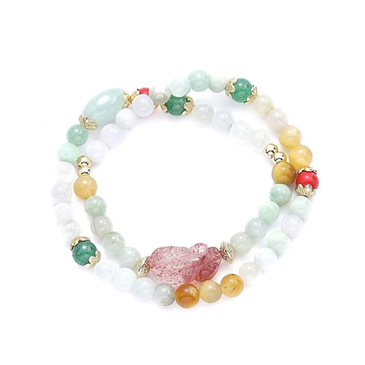 Fengshui Pixiu Wealth Bracelet - Strawberry Crystal