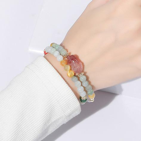 Fengshui Pixiu Wealth Bracelet - Strawberry Crystal