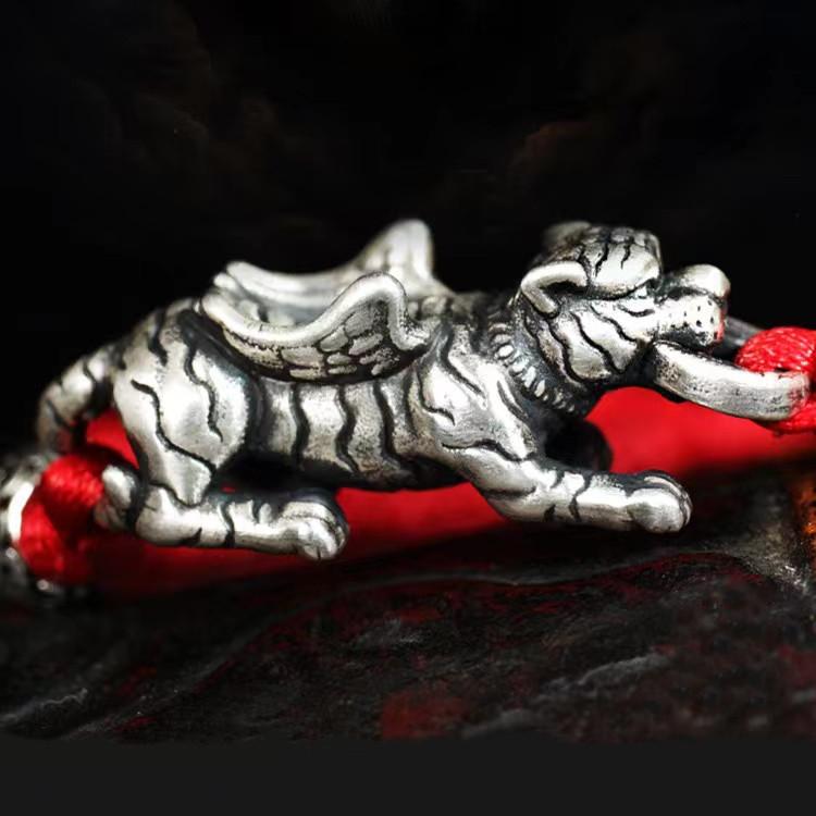 Fengshui Tiger Bracelet - Wealth Coin 925 Silver Red String