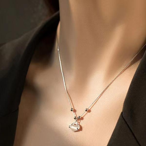 Moonstone Peace Lock Pendant 925 Silver Clavicle Necklace