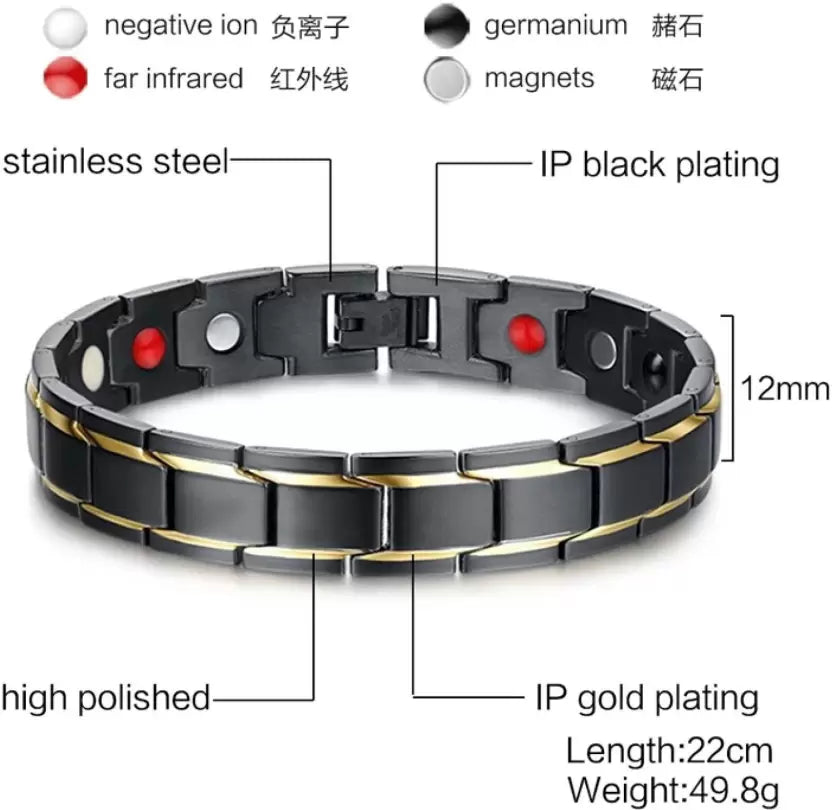 Magnetic Therapy Titanium Steel Bracelets, Arthritis Pain Relief (Black, Silver, Gold), One Size