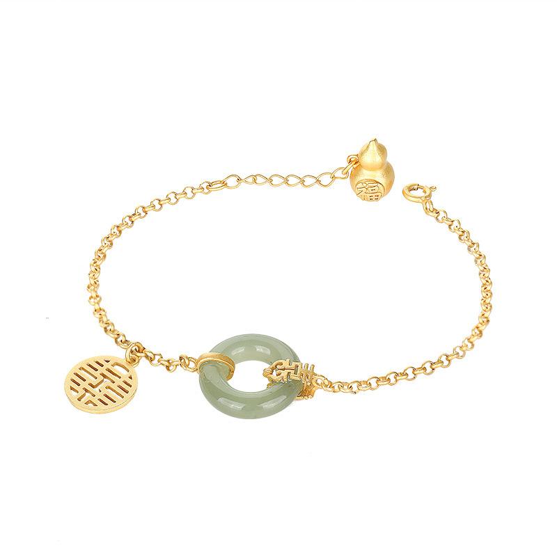 Gold Calabash Full Blessing Green Jade Wealth Bracelet