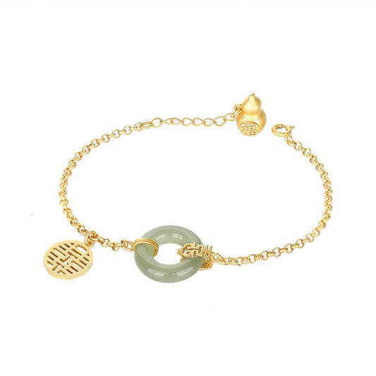 Gold Calabash Full Blessing Green Jade Wealth Bracelet