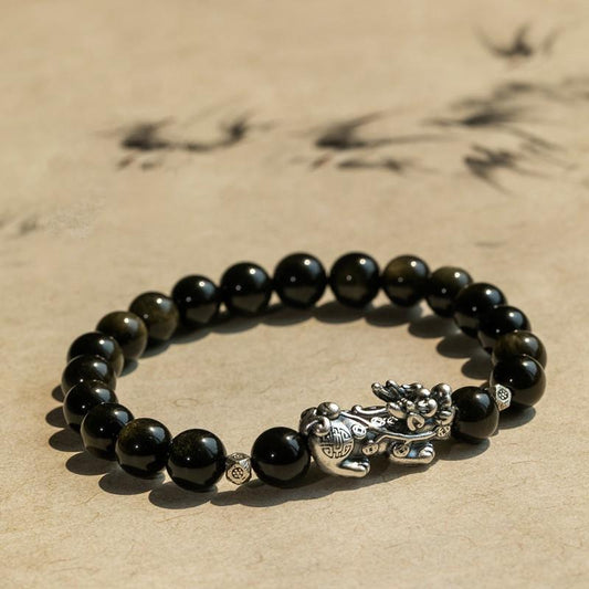 Gold Obsidian Pixiu Fengshui Bracelet