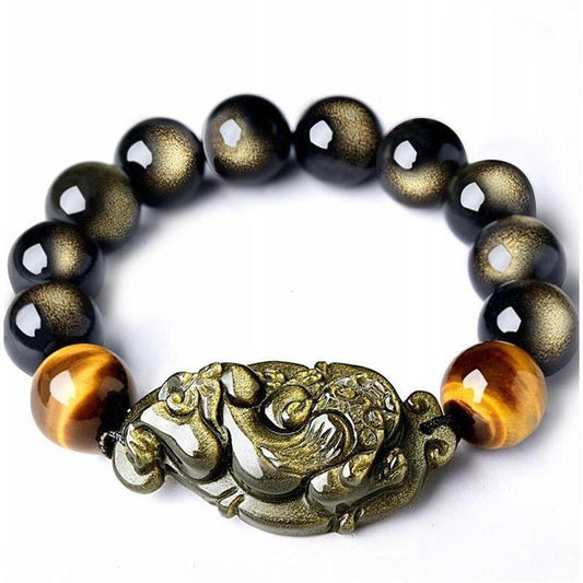 Gold Obsidian Pixiu Tiger Eye Beads Protection Bracelet