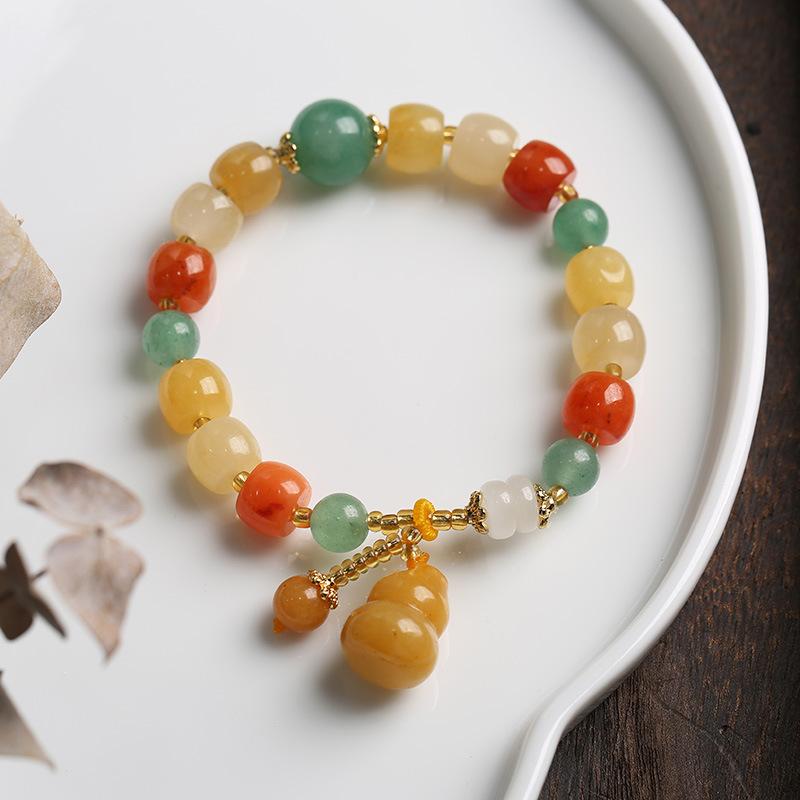 Golden Silk Jade Calabash Wealth Bracelet