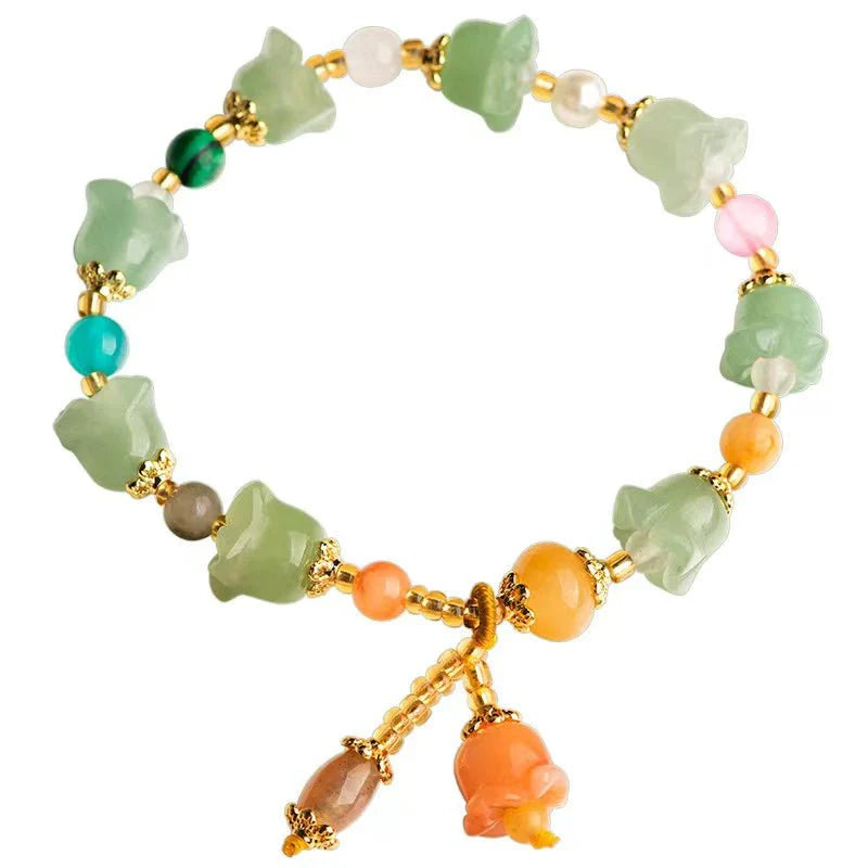 Golden Silk Jade Flower Bracelet - Natural Green Jade