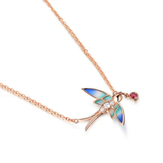 Enamel Good Luck Spring Swallow Pendant 925 Silver Gold Plated Necklace