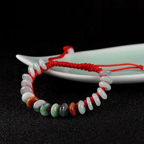 Green Jade Coin Lucky Bracelet - Red String