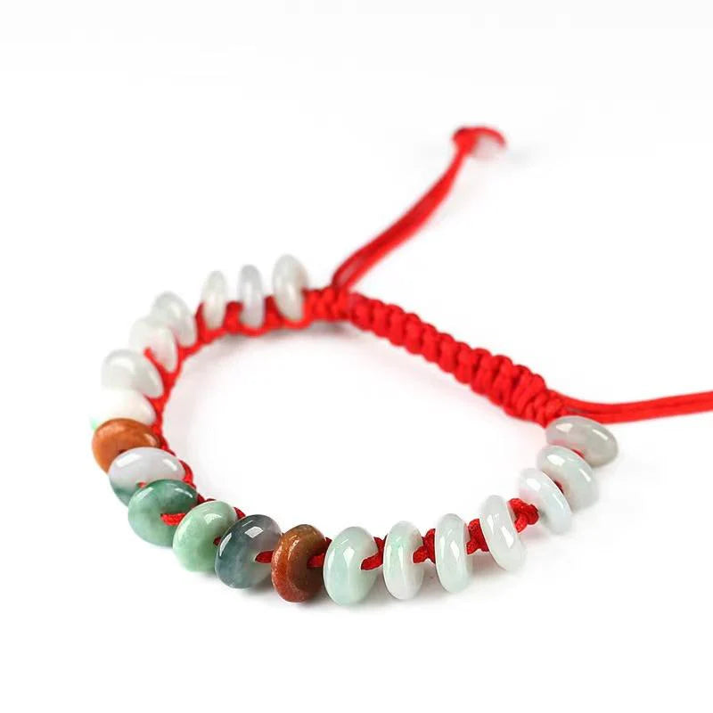 Green Jade Coin Lucky Bracelet - Red String