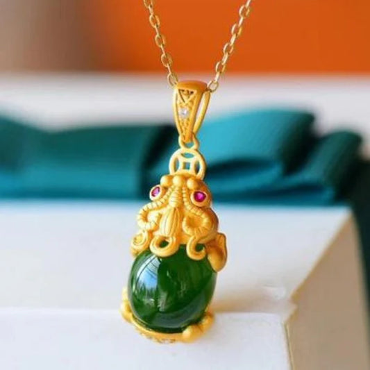 925 Silver Gold-plated Jade Pixiu Pendant Wealth Necklace - Attract Wealth