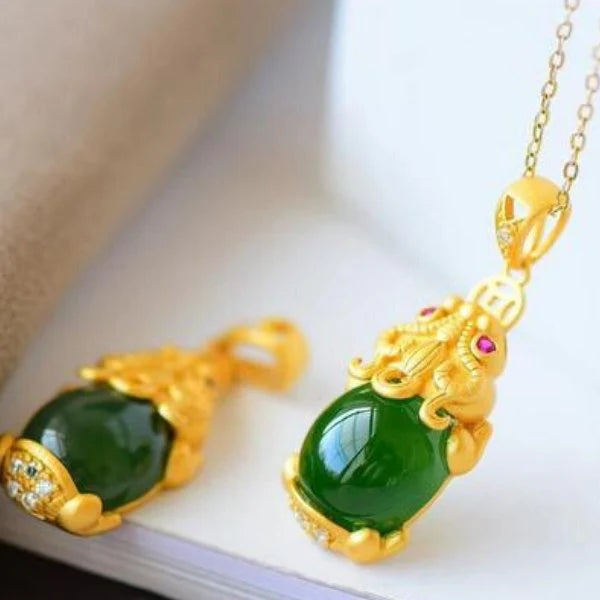 925 Silver Gold-plated Jade Pixiu Pendant Wealth Necklace - Attract Wealth