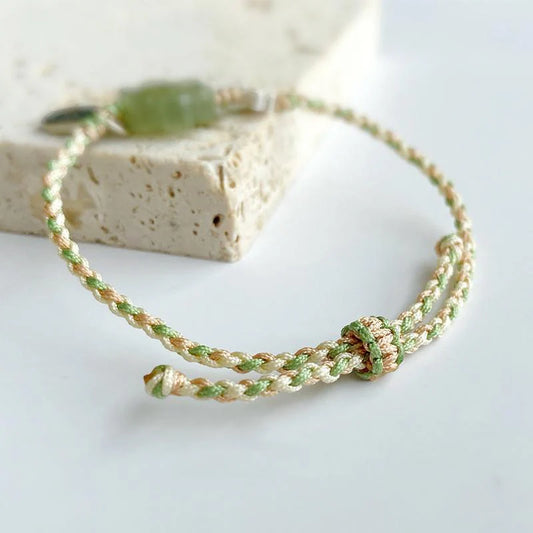 Green Jade Lotus Flower String Bracelet