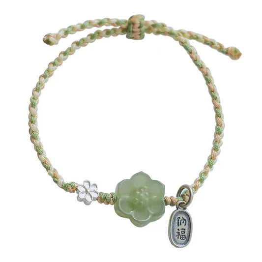 Green Jade Lotus Flower String Bracelet