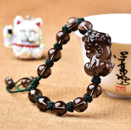 Ice Black Obsidian Pixiu Lucky Rope Wealth Bracelet