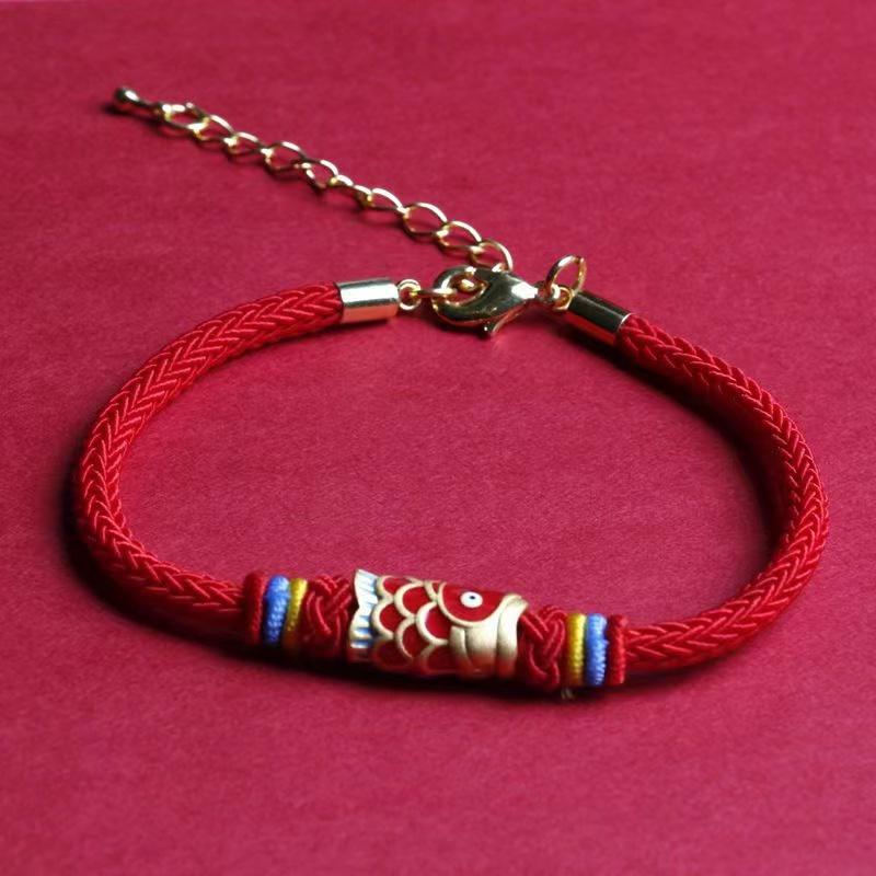 Koi Fish Red String Bracelet - Red Enamel