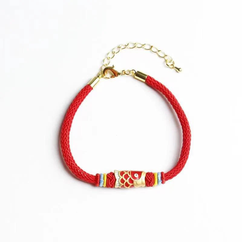 Koi Fish Red String Bracelet - Red Enamel