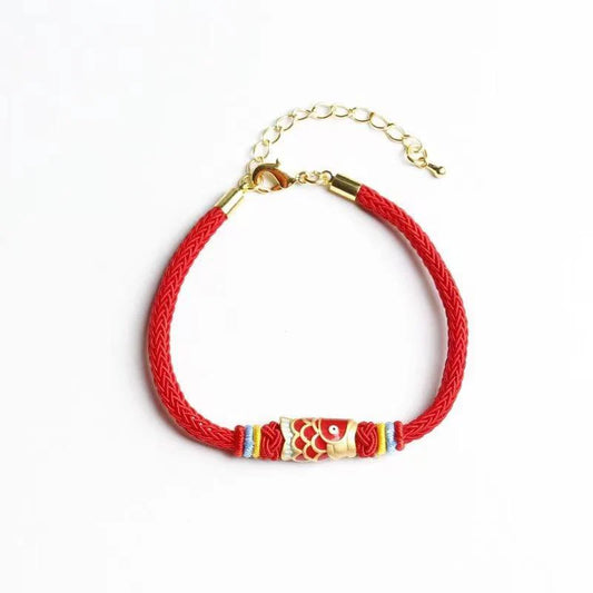 Koi Fish Red String Bracelet - Red Enamel