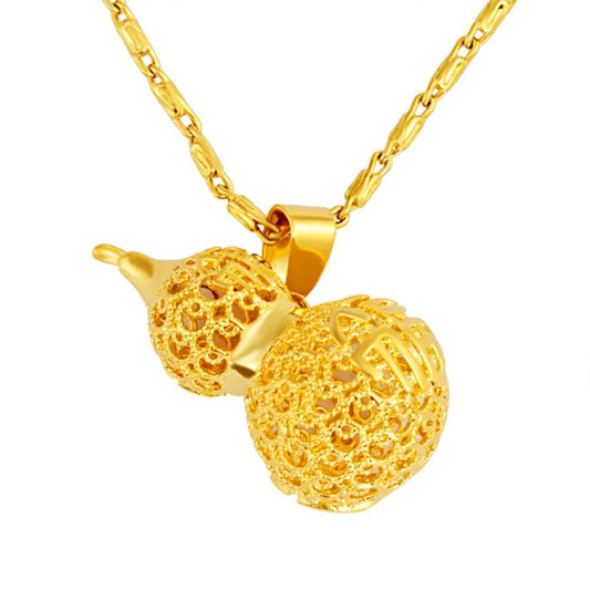 925 Silver Gold Plated Hollow Calabash Wulu Pendant Lucky Necklace - Blessings And Fortune