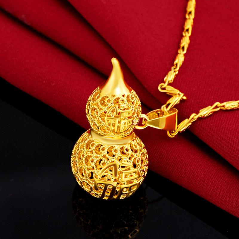 925 Silver Gold Plated Hollow Calabash Wulu Pendant Lucky Necklace - Blessings And Fortune