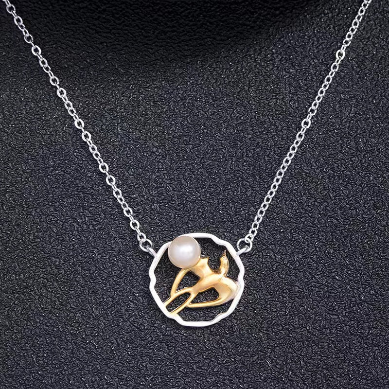 925 Silver Gold-plated Auspicious Swallow Pearl Necklace - Peace And Lucky