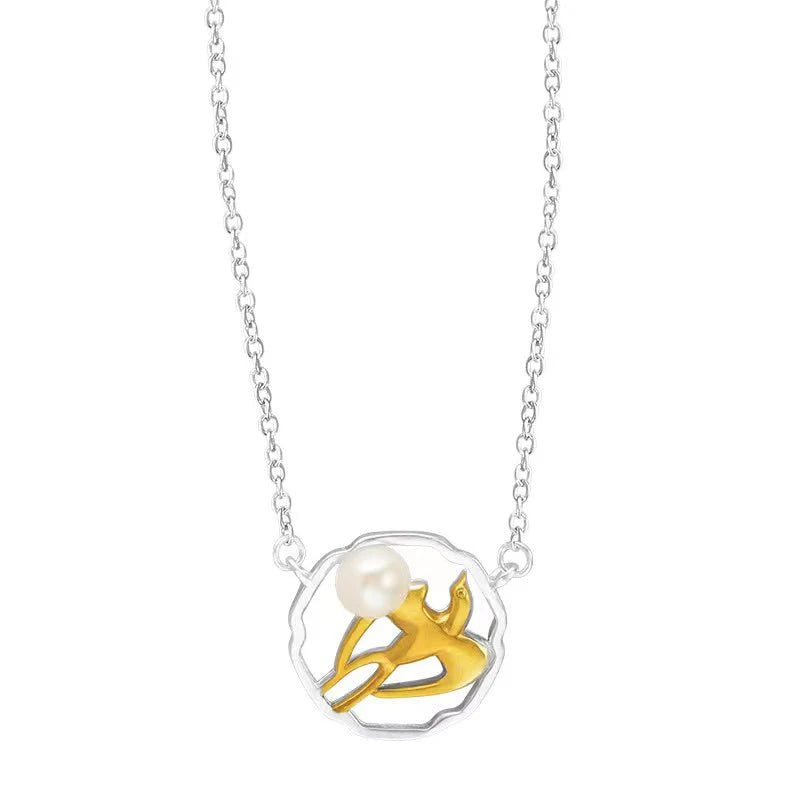 925 Silver Gold-plated Auspicious Swallow Pearl Necklace - Peace And Lucky