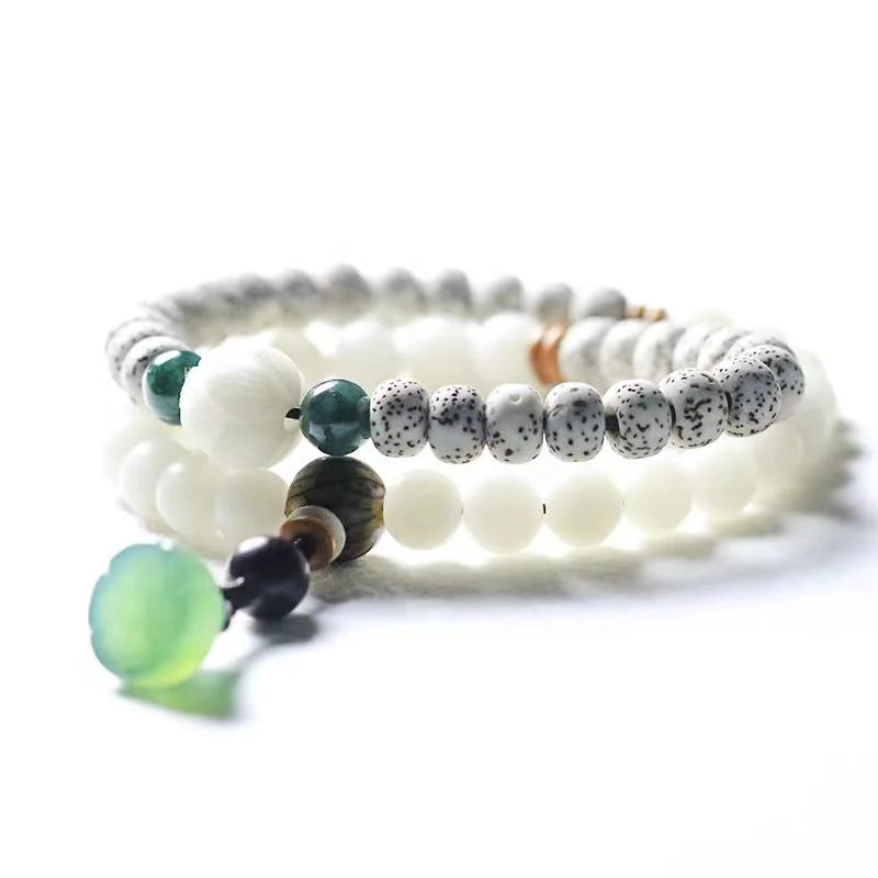 Mala Bracelet-Green Agate Lotus Bodhi Root