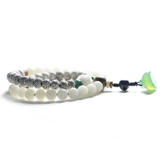 Mala Bracelet-Green Agate Lotus Bodhi Root