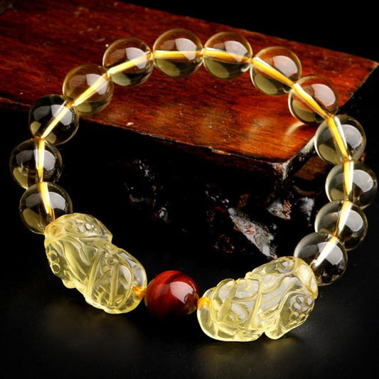 Natural Citrine Double Pixiu Tiger`s Eye Wealth Bracelet