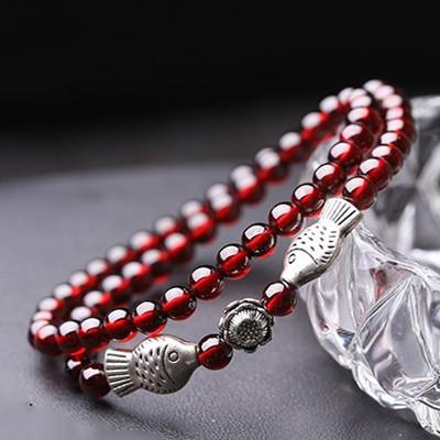 Natural Garnet Stone Double Feng Shui Koi Fish Healing Bracelet