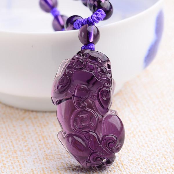 Natural Purple Crystal Pixiu Health & Wealth Pendant Bracelet