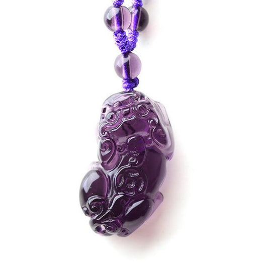 Natural Purple Crystal Pixiu Health & Wealth Pendant Bracelet