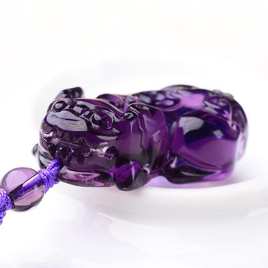 Natural Purple Crystal Pixiu Health & Wealth Pendant Bracelet