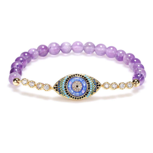 Natural Purple Crystal Protection Evil Ey Bracelet