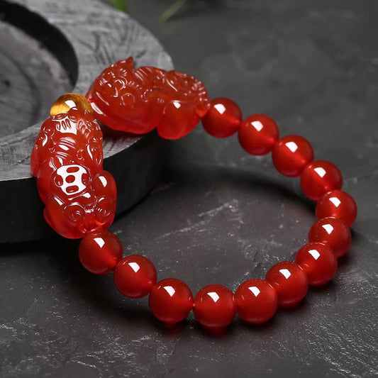 Natural Red Agate Double Pixiu Yellow Tiger Eye Wealth Bracelet