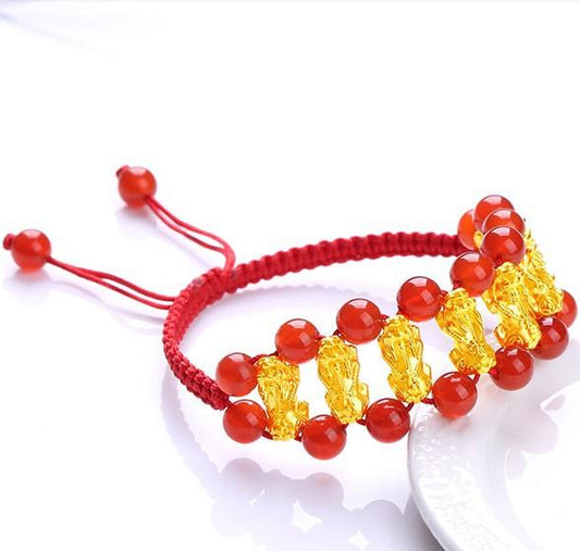 Natural Red Agate Eight Gold Pixiu Wealth Bracelet