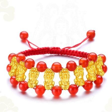 Natural Red Agate Eight Gold Pixiu Wealth Bracelet