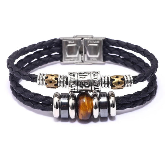 Natural Turquoise Stone Buddha Mantra Leather Healing Bracelet