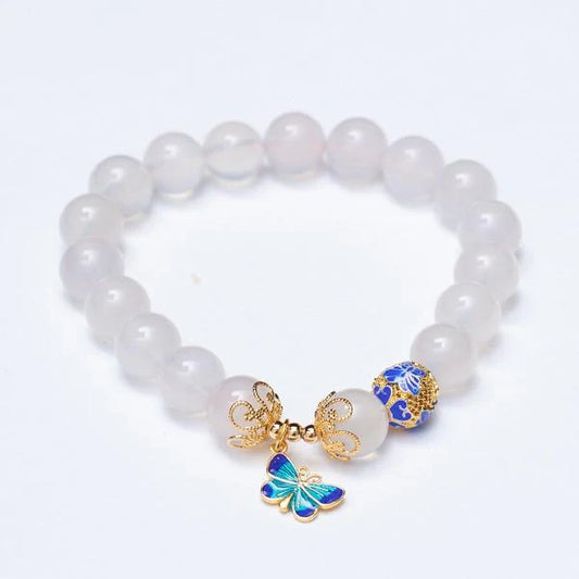 Natural White Agate Cloisonne Butterfly Healing Bracelet