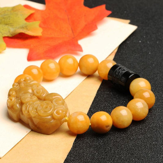 Natural Yellow Jade Pixiu Mantra Wealth Bracelet