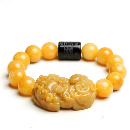 Natural Yellow Jade Pixiu Mantra Wealth Bracelet