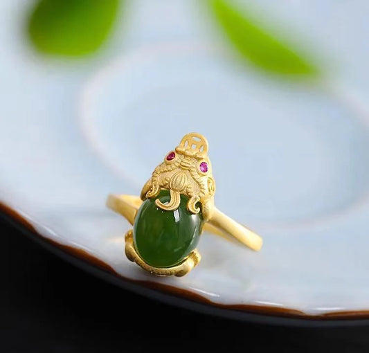 Pixiu Green Jade Ring