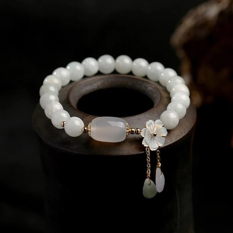 Plum Flower White Jade Bracelet