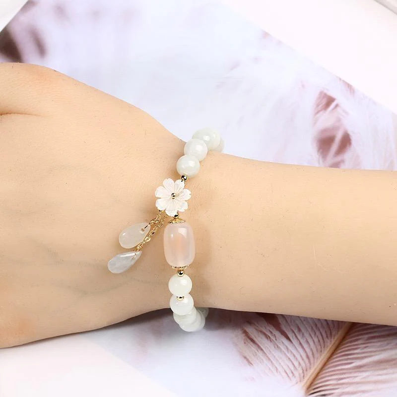 Plum Flower White Jade Bracelet