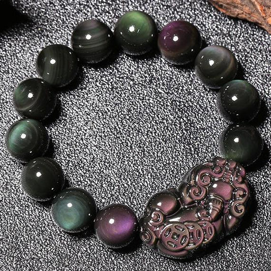 Rainbow Obsidian Three Coins Pixiu Wealth Bracelet