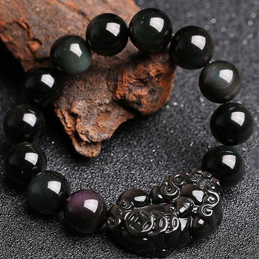 Rainbow Obsidian Three Coins Pixiu Wealth Bracelet