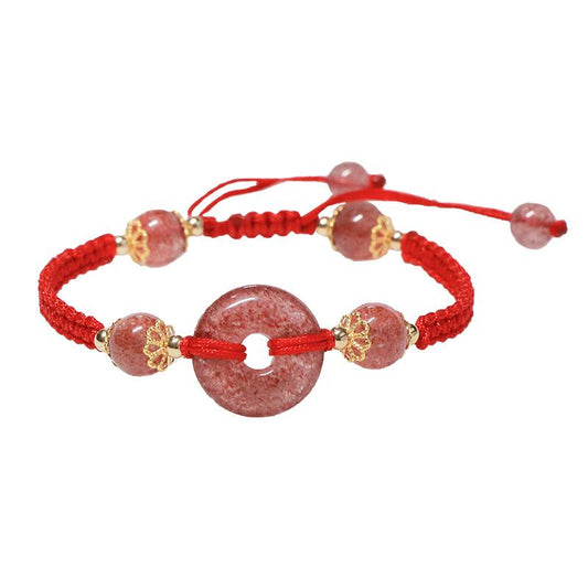 Strawberry Crystal Charm Lucky Rope Women Bracelet